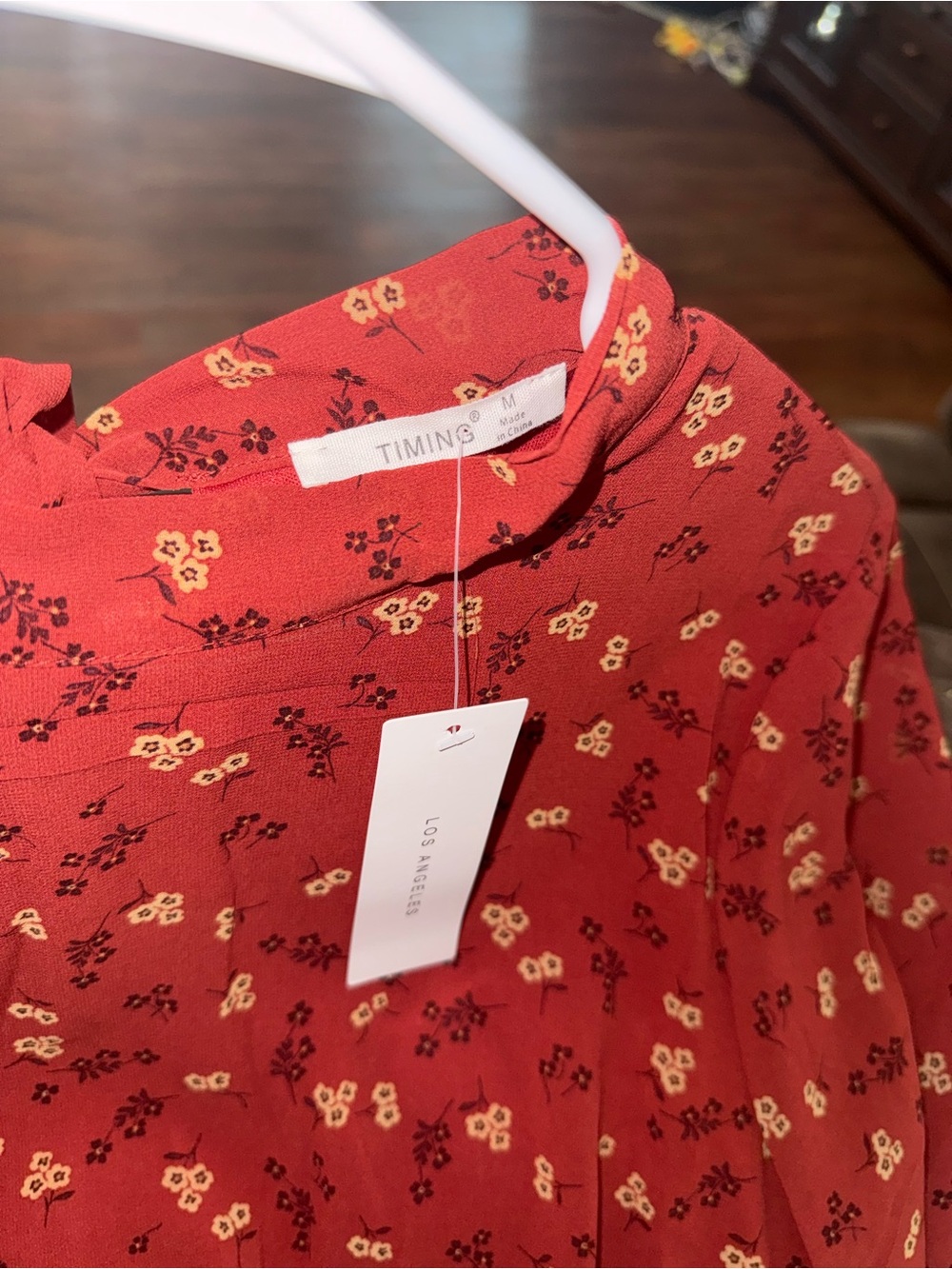 Timing Rust Red Floral Button-Front Blouse - Picture 3 of 3